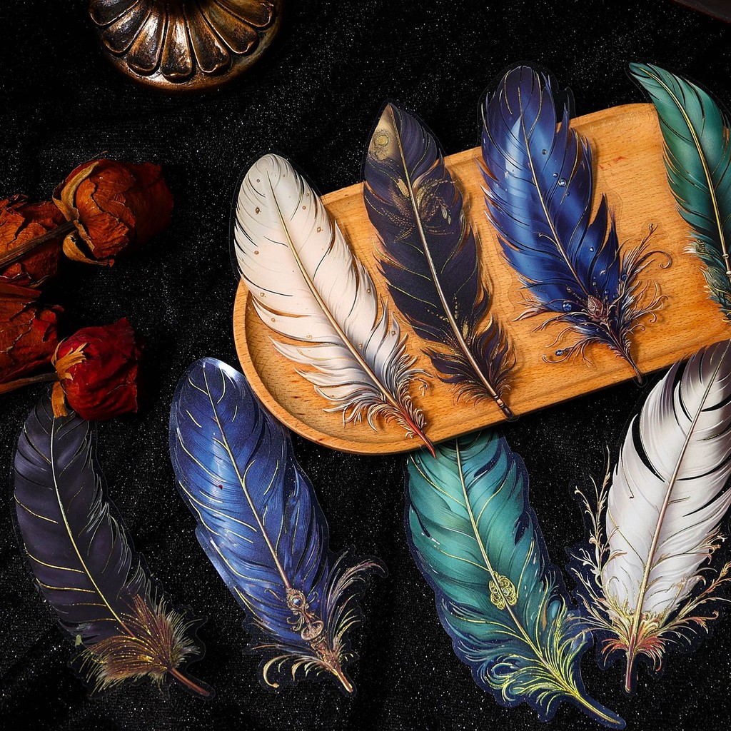 

Journamm 5pcs/pack Big Size Feathers Stickers Waterproof PET DIY Scrapbooking Art Collage Junk Journal Decor Sticker Stationery