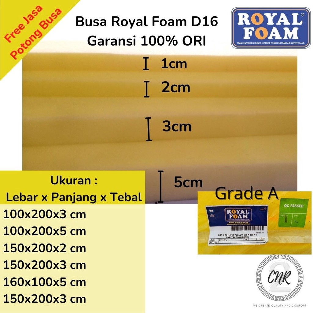 GT87Y Busa lembaran busa royal foam density 16 kuning, busa yellow tebal 2cm, 3cm, dan 5 cm, busa un