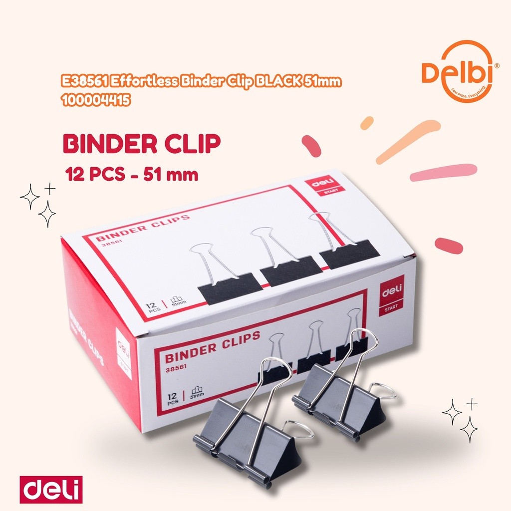 

DELI Binder Klip E38561 51mm No.260 E38561 Effortless Binder Clip BLACK 51mm