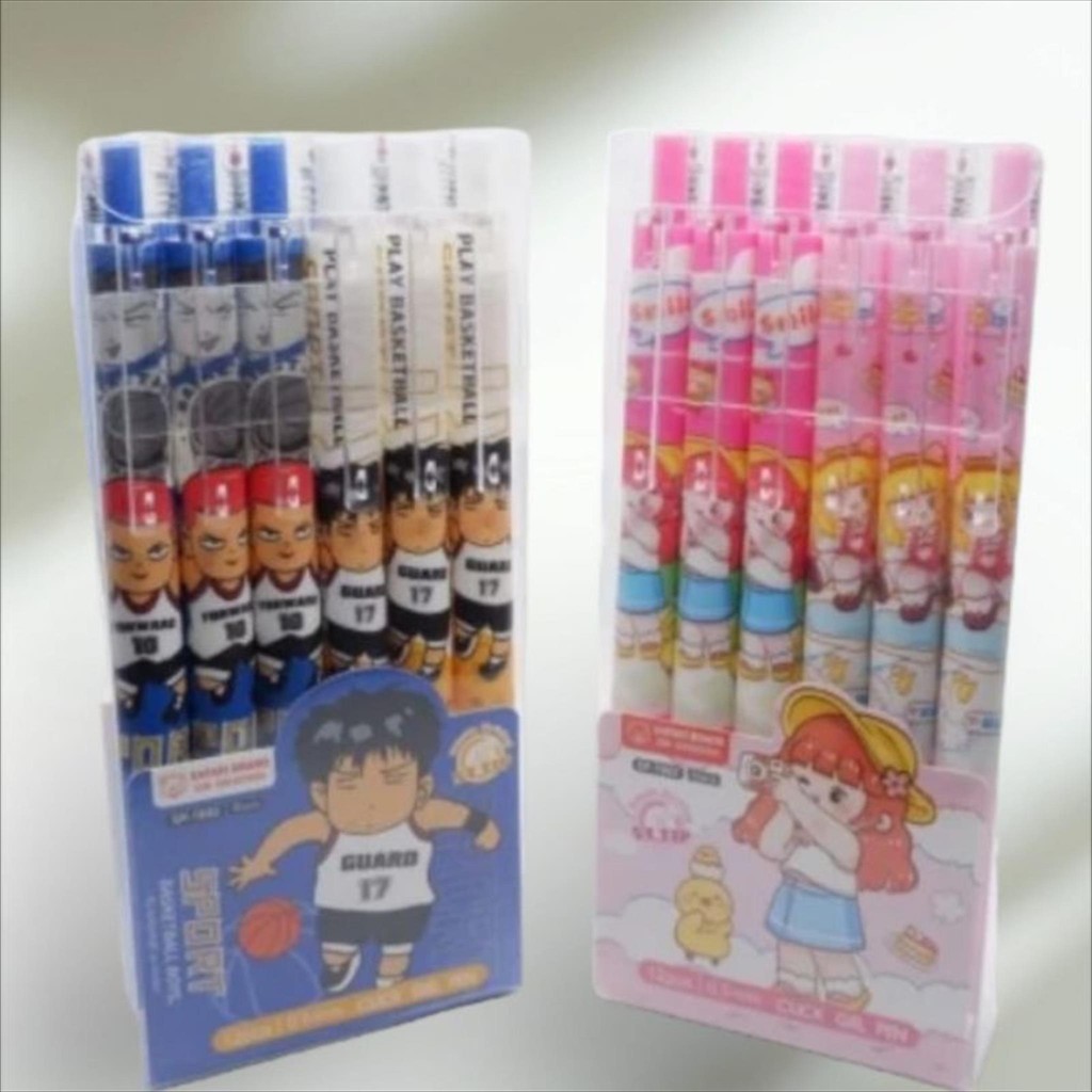 

(12pcs) Click Gel Pen Ballpoint Pulpen Cetek Cetekan Gel Gambar Karakter Lucu