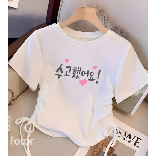 T-shirt kaos serut anak perempuan 1-11 tahun motif anyeong korea