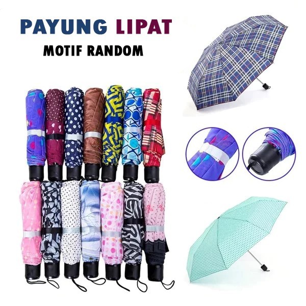 Payung Lipat Mini Simple Kecil Dewasa Minimalis Motif Sinar Matahari Payung Waterproof Pelindung Panas Hujan Folding Umbrella Polyster 92cm