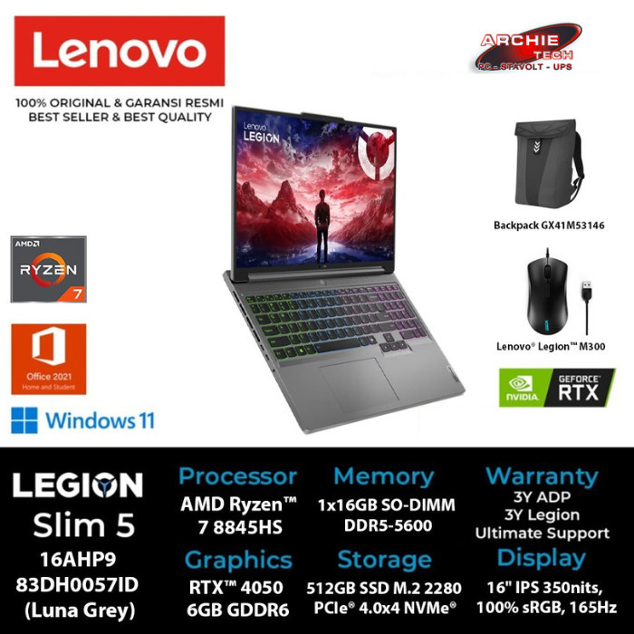 LENOVO LEGION Slim 5 16AHP9 83DH0057ID Ryzen 7 8845HS 16GB 512GB 4050 W11 OHS - 16 gb