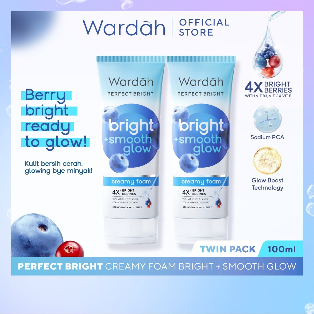 [TWINPACK] Wardah Perfect Bright Creamy Foam Brightening + Smoothing Glowing 100 ml - Facial Wash un