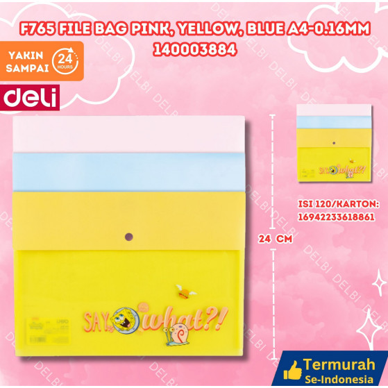 

DELI - MAP FILE / MAP DOKUMEN / MAP KANCING 1 UKURAN A4 EDISI SPONGEBOB EF765 F765 File Bag Pink, Yellow, Blue A4-0.16mm