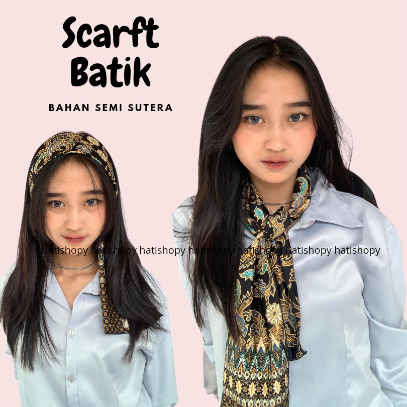 TERLARIS -  Syal Batik Leher Wanita Pria Scarf Dasi Ospek Bahan Semi sutera Premium / Oleh Oleh Unik