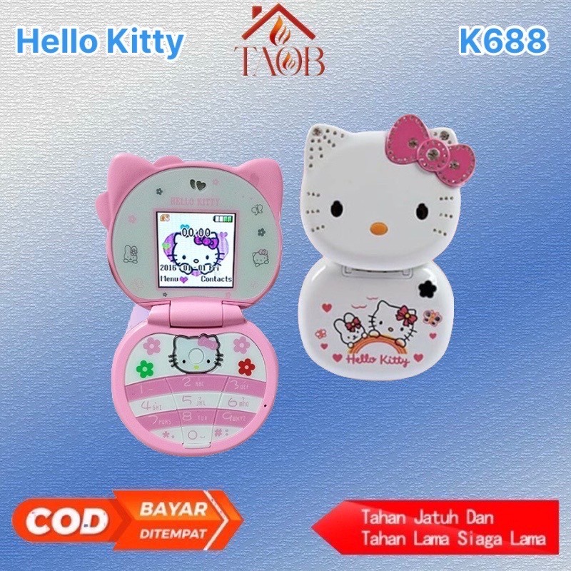 TAOB HP Mini Hello Kitty Girl Phone K688 Quad Band Flip Cartoon Mobile Phone Unlocked Anak Mini Dual