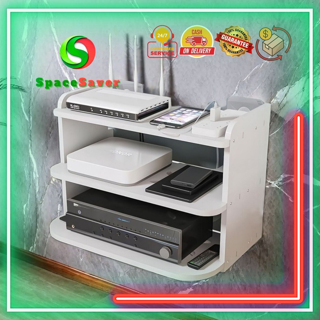 SpaceSaver - Rak 3 Tingkat Router/Modem Wifi Model Sederhana Berkualitas dan Tahan Lama untuk Set To