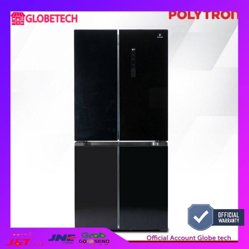 KULKAS 4 PINTU POLYTRON PRS 510X INVERTER BLACK GLASS 480 L