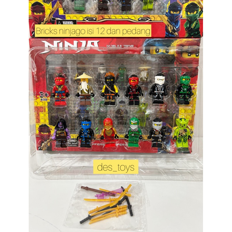 DF76YH NEW MAINAN ANAK FIGURE NINJA BRICKS NINJAGO ISI 12pcs  DENGAN AKSESORIS PEDANG KARAKTER KOLEK