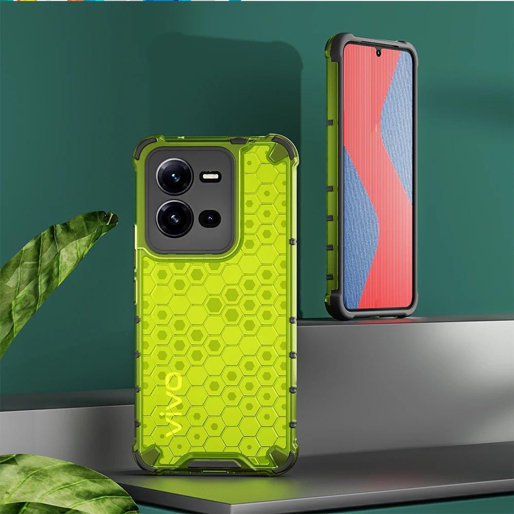Casing Ponsel Baru VIVO X80 Lite Hard Silicone Shockproof Armor semitransparan Honeycomb Penutup bel