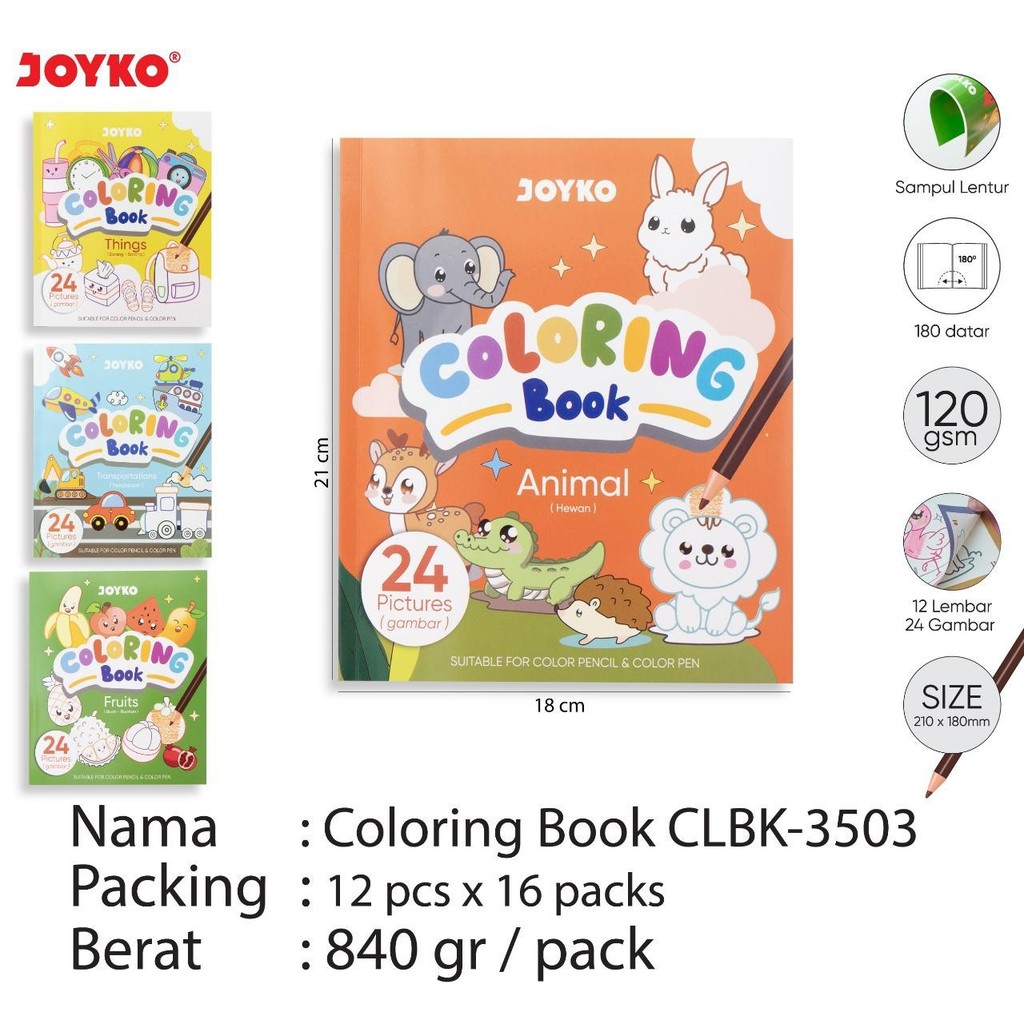 

Buku Mewarnai Anak JOYKO Berbagai Tema 12 Halaman Kertas Tebal 120G CLBK-3503