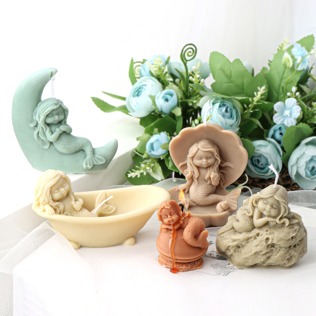 

Marine shells Mermaid Candle Silicone Mold Human Girl Sleep Soap Resin Plaster Mold Conch Coral Chocolate Making Decor Gifts