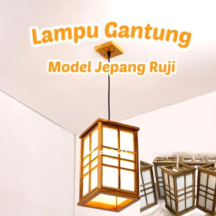 kap lampu gantung minimalis model jepang ruji - packing kayu  PROMO 