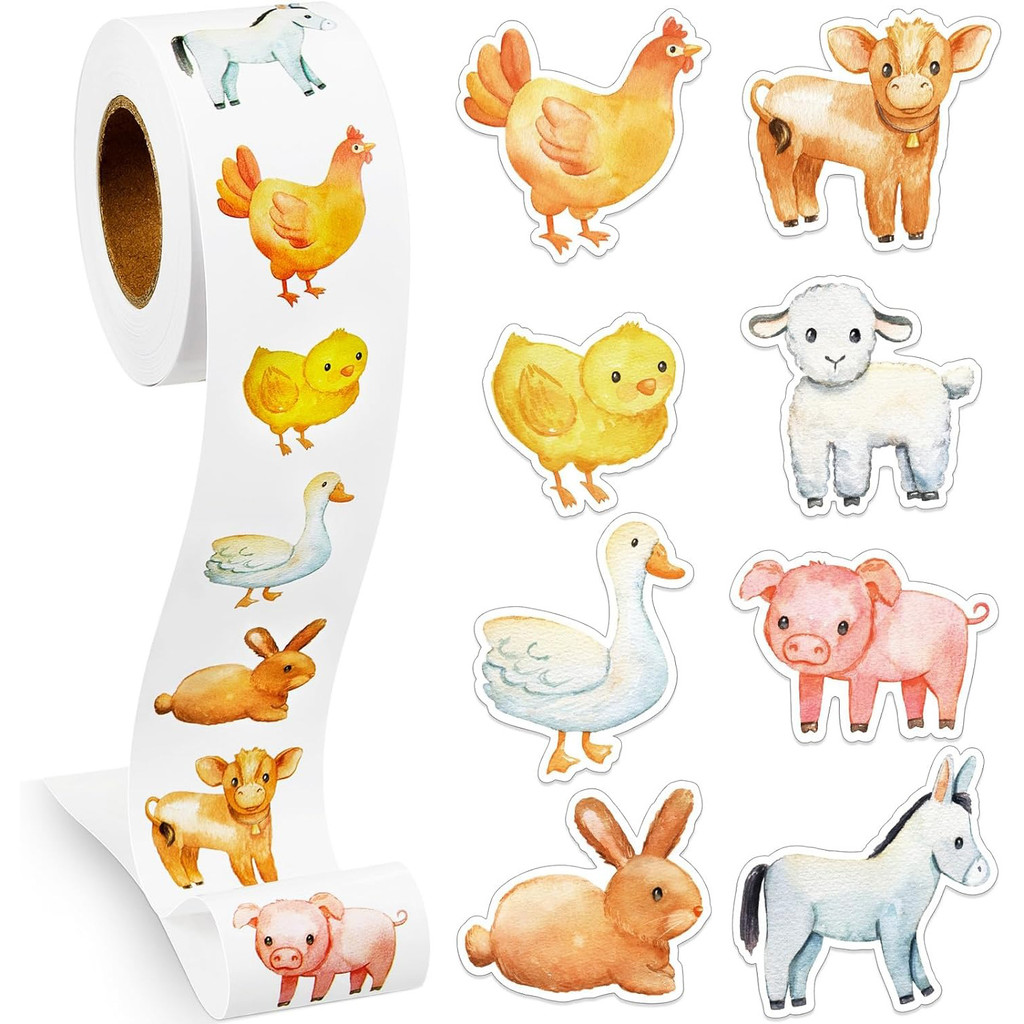 

100-500pcs Cartoon Farm Zoo Animals Stickers Decoration Reward DIY Stickers Scrapbook Skateboard Round Sealing Label Stationery