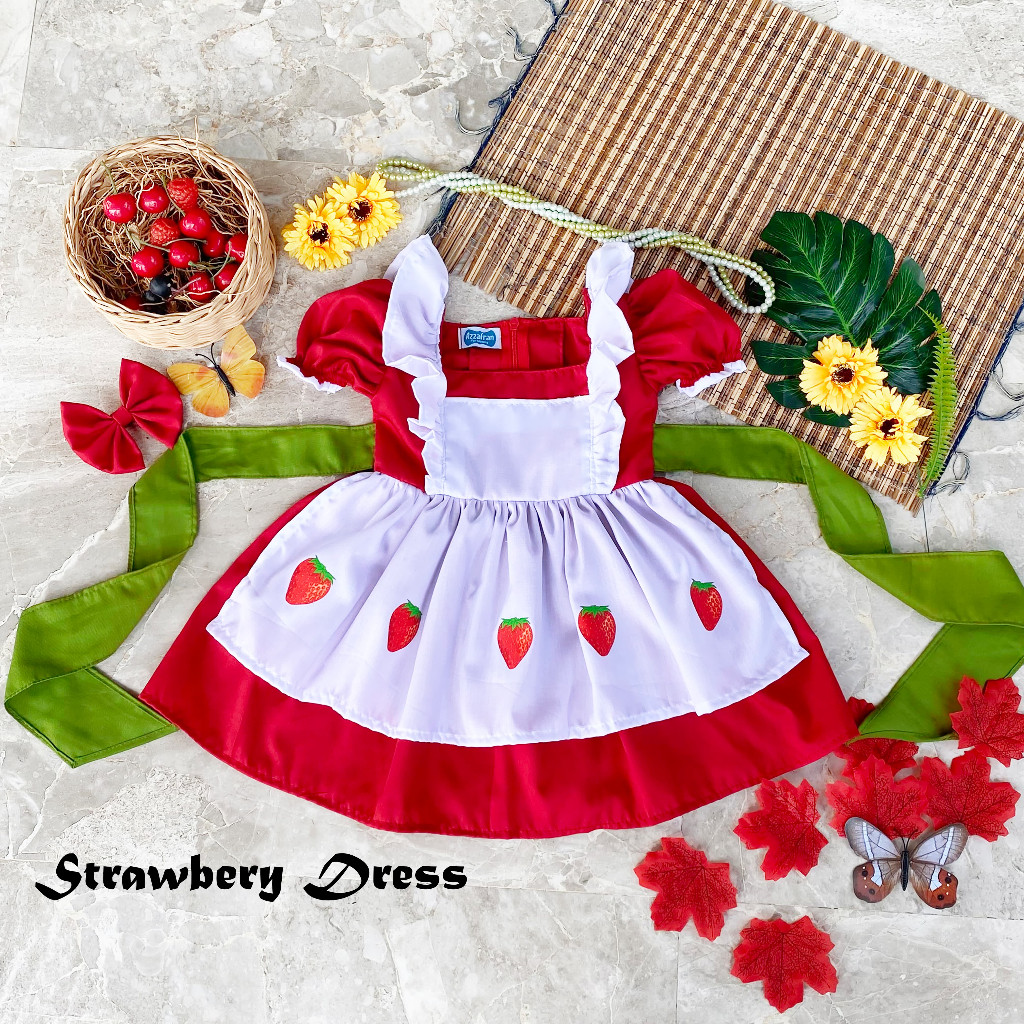 Dress Strawberry Shortcake Strawberry Dress Kostum Anak Tema Buah Stroberi, Lucu dan Cocok untuk Pen