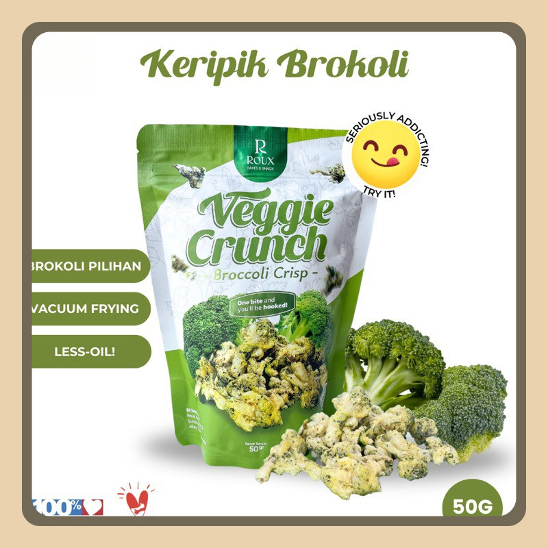

ROUX VEGGIE CRUNCH KERIPIK BROKOLI 50g PREMIUM RENYAH ENAK SEHAT HEALTHY SNACK