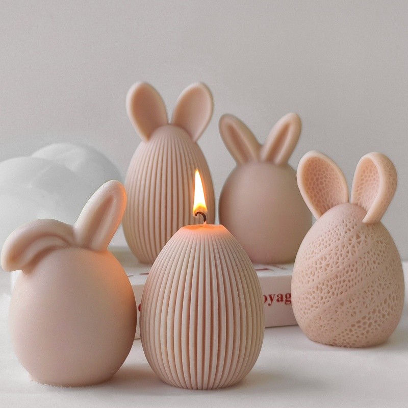 

Striped Easter Egg Candle Silicone Mold DIY Rabbit Ear Egg Soap Paste Resin Candle Gypsum Decoration Mold Art Gift