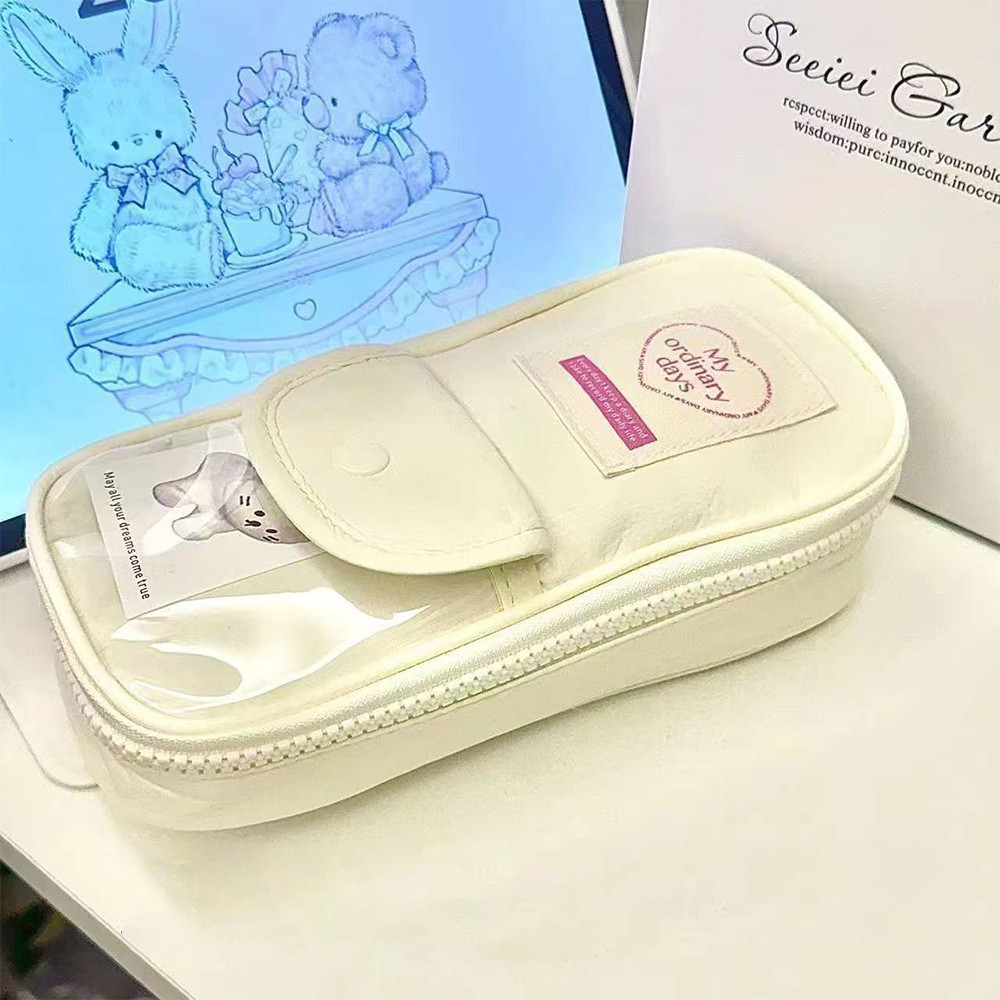 

Retro Travel Organizer Bag Simplicity Blue Series Cosmetic Bag Heart Zipper High-Capacity Pencil Case Pen Pouch Organizer