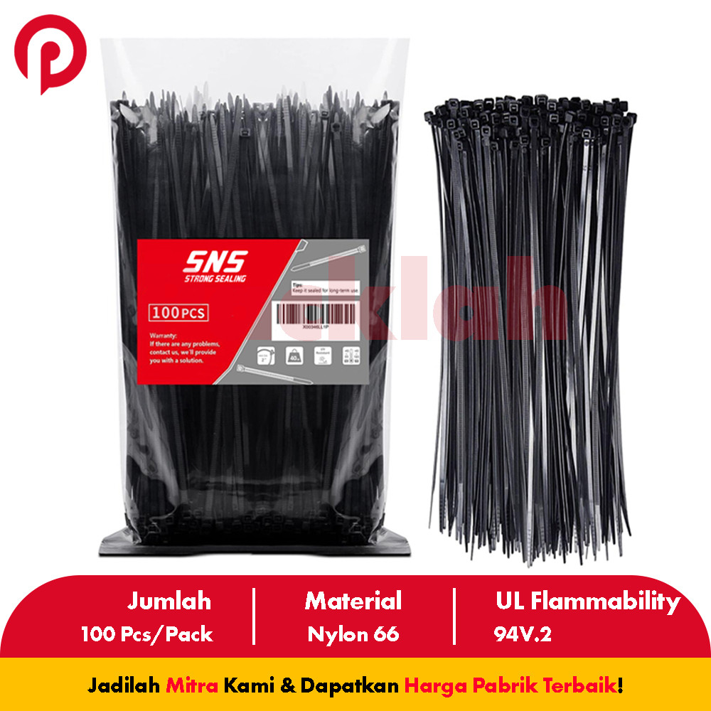 

(3.6 mm x 150 mm) SNS Kabel Ties Nilon Putih/Hitam 1Pack isi 100PCS PackLah