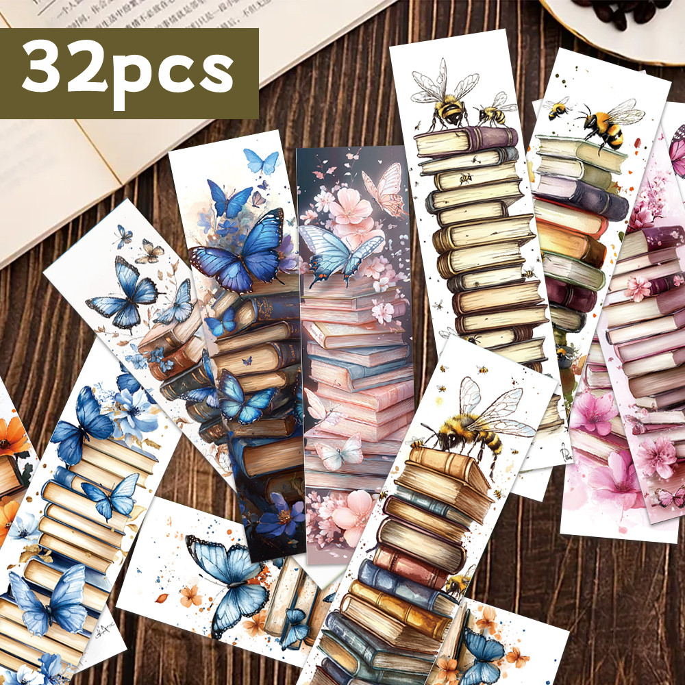 

32pcs, exquisite watercolor bookmarks, books/butterflies, perfect for teaers, readers, and book lovers, birthday gifts