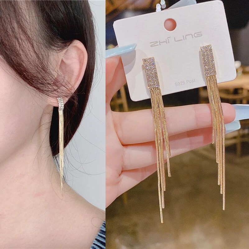 Anting Tusuk Silver Panjang Menjuntai Halus Pesta Elegan  Velo