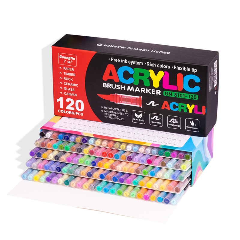 

72/120 Colors Acrylic Marker Pens Waterproof Pen Soft brush Nib Student Art For Glass Stone Metal Glass Wood Plasctic Paper