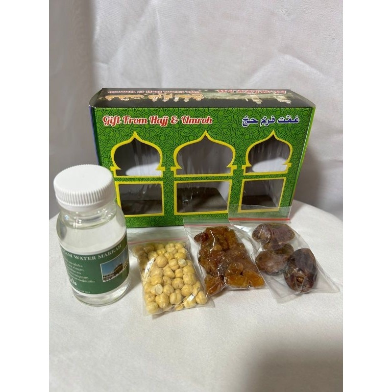 

oleh oleh haji dan umroh Paket Kotak 50pcs lengkap(air zam zam 80ml full)