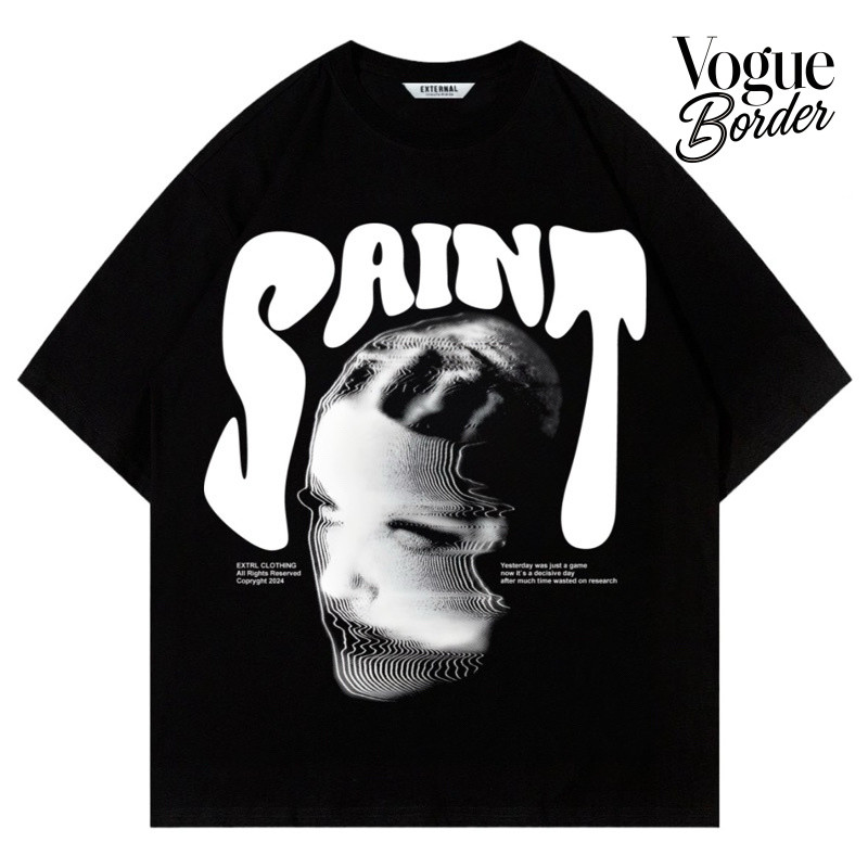 VOGUE BORDER - Tshirt Oversized kaos Oversize Pria Wanita Cotton 24s Saint