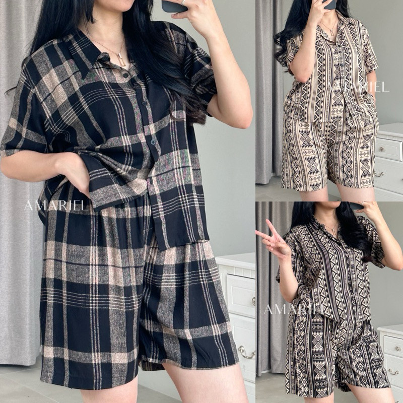 BEAGE_SHOP Amariel Yuki OneSet Piyama Pendek Setelasn Baju Tidur Nyaman Bumil Busui Friendly