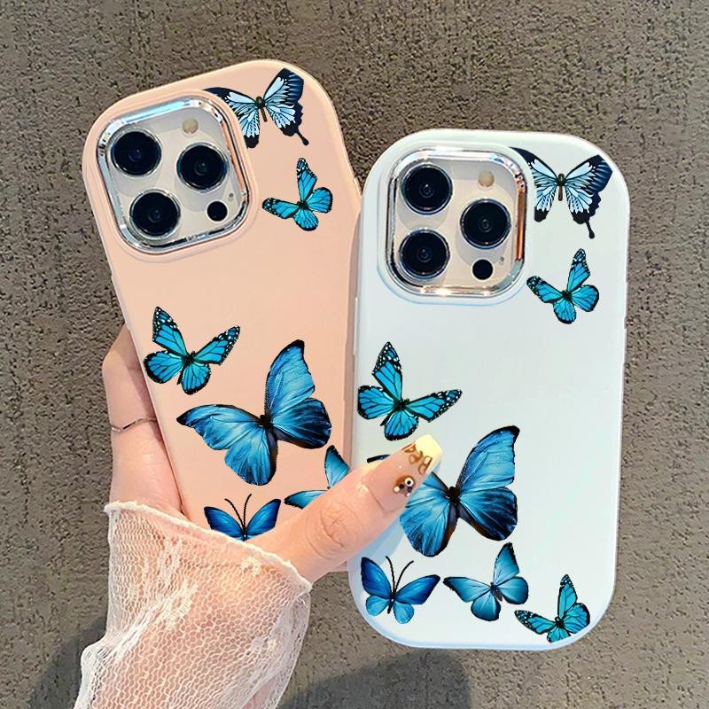 Case For Samsung A32 5G A34 M32 Silicon Candy Simple Blue Butterfly Girls Softcas