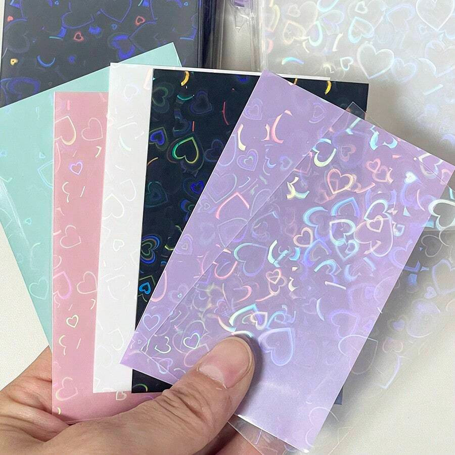 

50pcs Laser heart shaped Design card protector , sparkling card protector For Id, School Passes, Photos& Gaming Cards