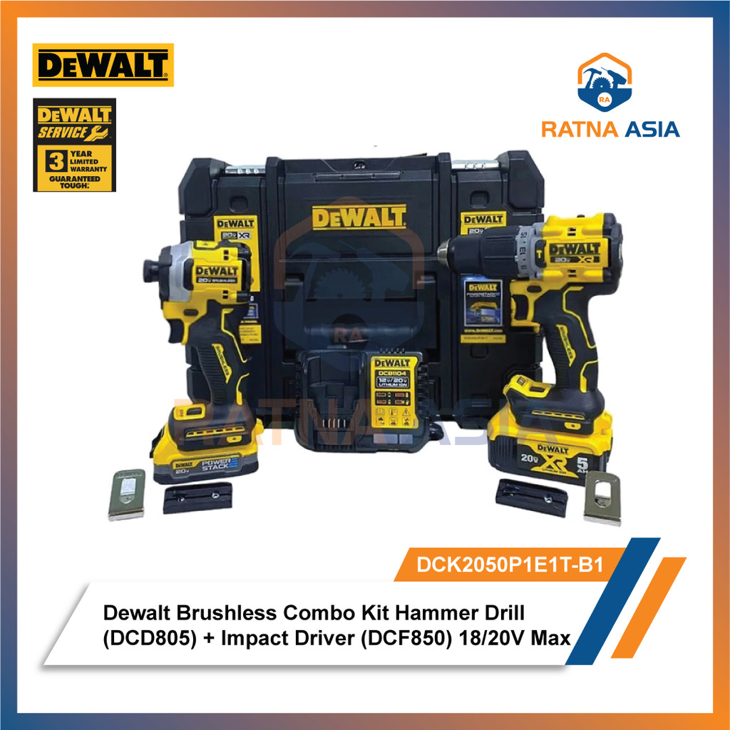 Dewalt DCK2050P1E1T Brushless Combo Kit Hammer Drill DCD805 + Impact Driver DCF850 18/20V Max DCK205