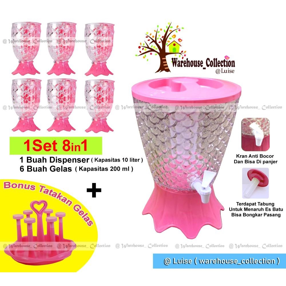 COD DISPENSER KRISTAL ACRYLIC SET/DISPENSER MODEL IKAN/TEMPAT AIR MINUM 10 LITER/Dispenser kran unik