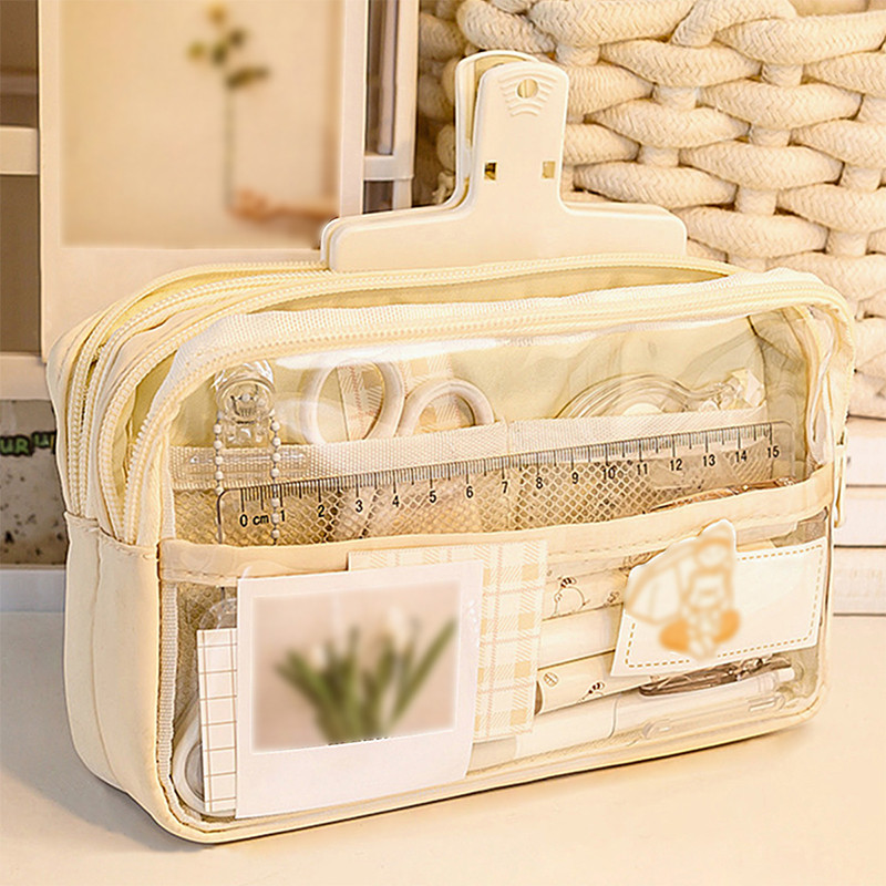 

1Pc New Pencil Case Layer Clear Pencil Pouch Storage Pouch For Stationery School,Office,Organizer Cosmetics korean stationery