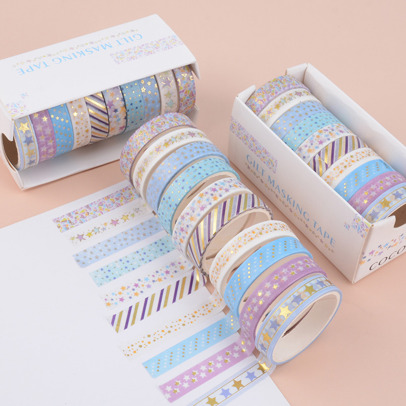 

10Rolls Stars Washi Tape Decorative Adhesive Tape School Journal Supplies Gold Foil Scrapbooking Kawaii Stationery Masking Tape