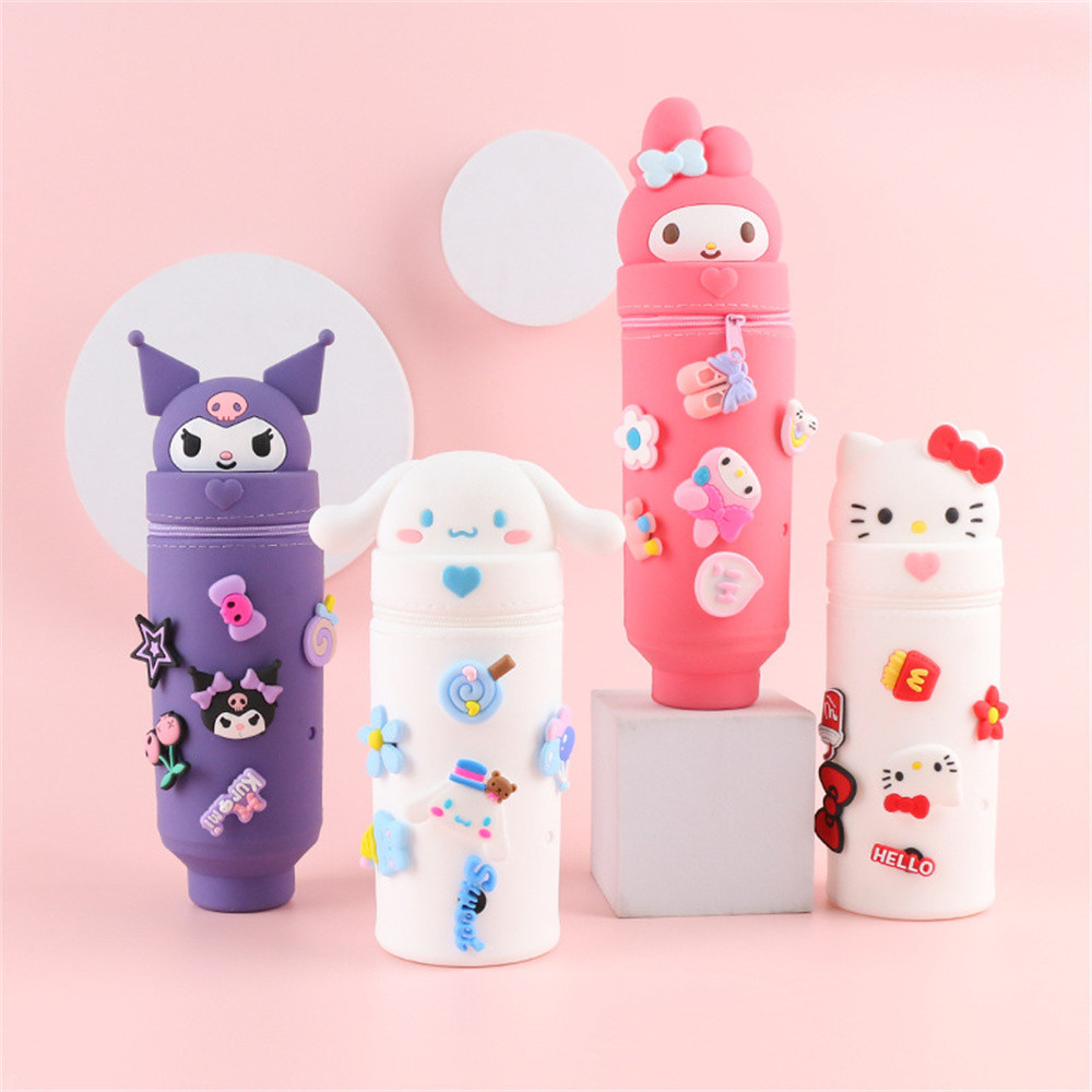 

Cute Cartoon HelloKitty Kuromi DIY Silicone Pencil Case Student Melody Large Capacity Telescopic Storage Pen Holder Stationery