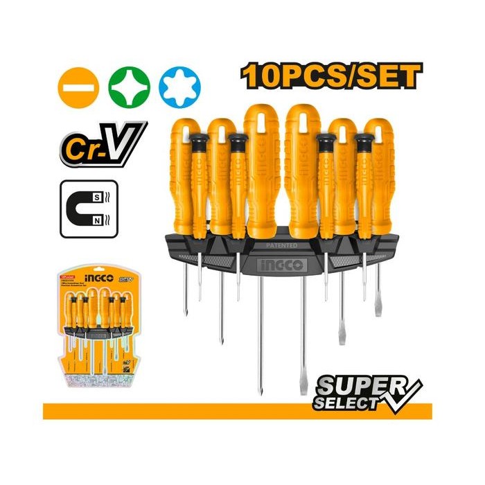 OBENG GAGANG FIBER SET 10 PCS INGCO HKSD1058 SCREWDRIVER