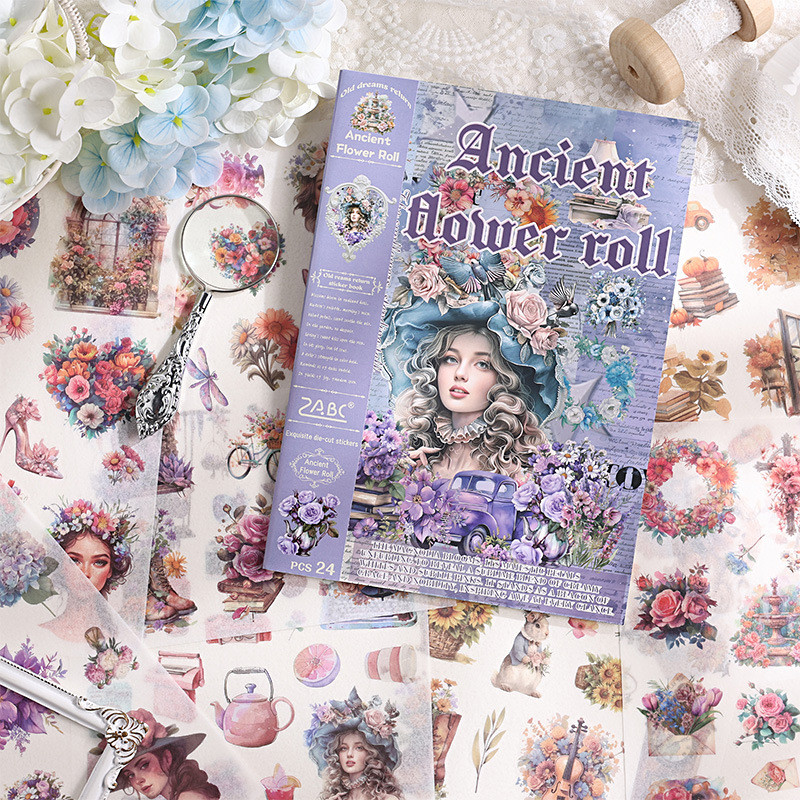 

24 Sheets Vintage Large size Stickers books Adhesive Diy Hand Account Diary Junk Journal Supplies Scrapbooking Collage material