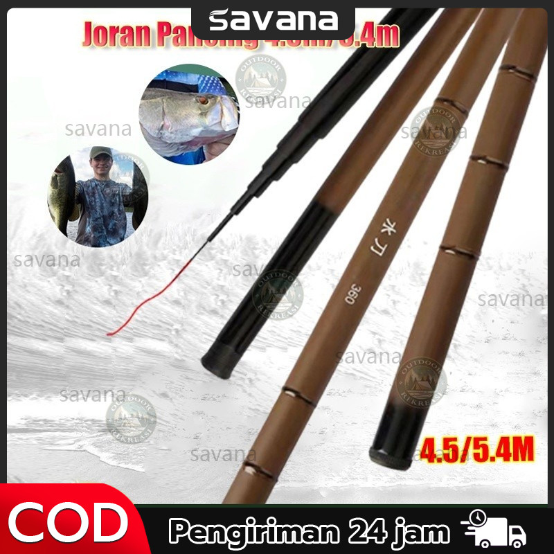 JORAN PANCING TERJANGKAU HITAM KAGAWA 450CM 540CM Joran Pancing 4.5M/5.4M High Kualitas Super Ringan
