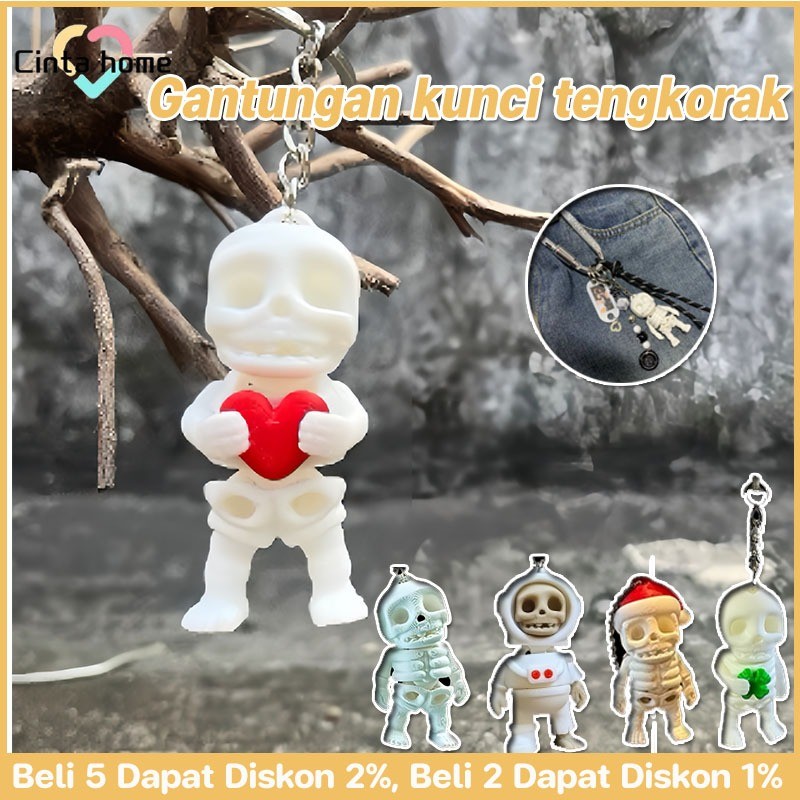 3D Gantungan kunci tengkorak Gantungan kunci keren boneka nightmare bajak laut Mainan Anti Stres Uni