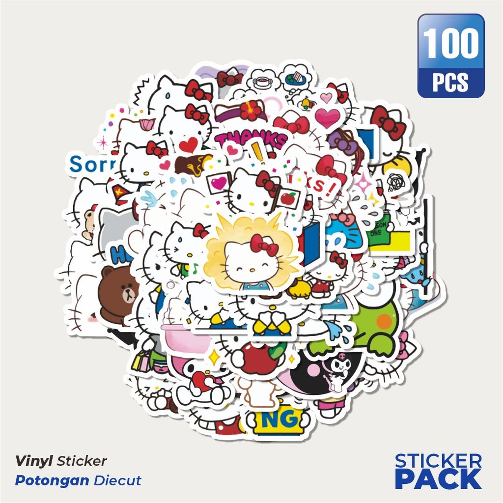 

Stiker Vinyl Stiker Kartun Hello Kitty V9 Waterproof Aesthetic- Untuk Laptop, Motor, dan Helm - Paper Stationery Pack
