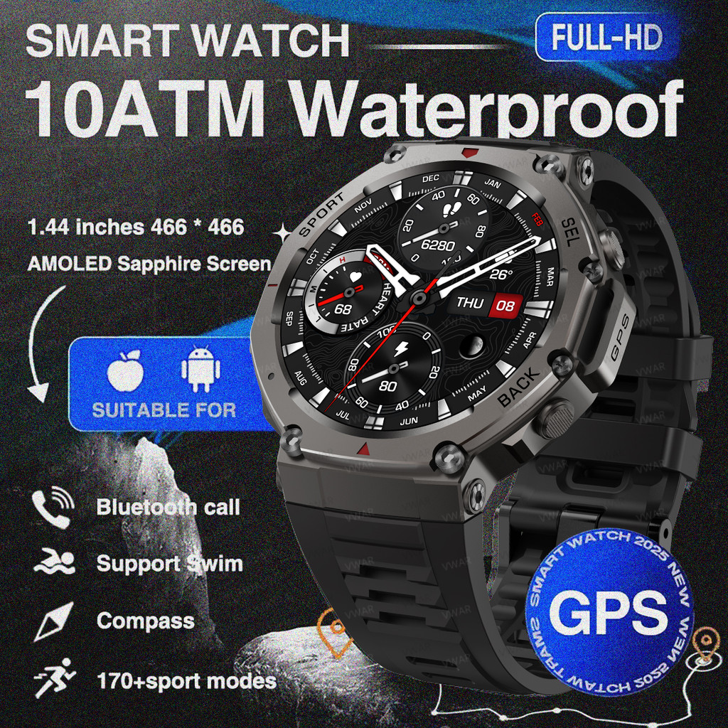 2025 NEW VWAR GPS Smart Watch For Men Tactical Smartwatch Compass Altimeter Barometric 10ATM IP69K W