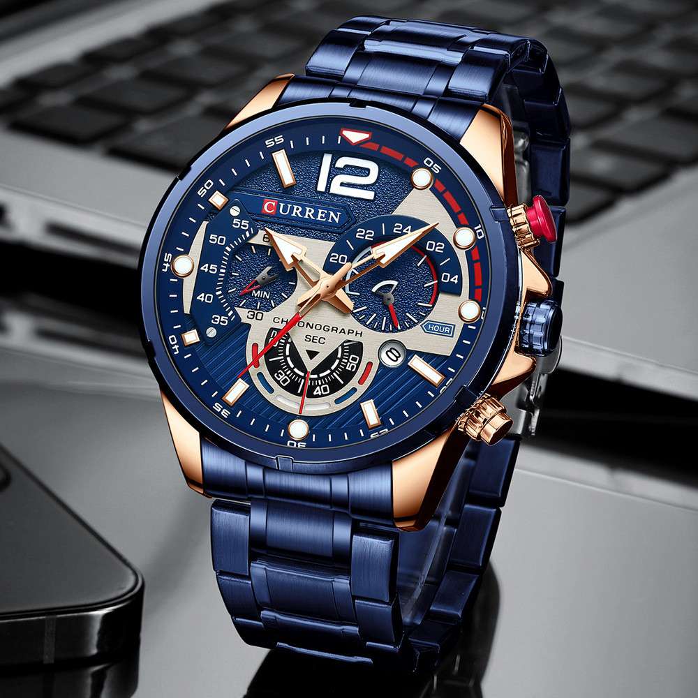 Curren 8395 Fashion Sports Men 's Hand Watch Multifuncional Six Needle Calendar Chronograph Strip Qu