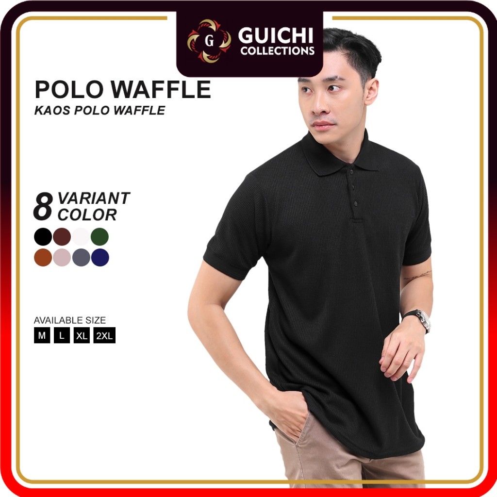 Promo BROGUY Kaos Polo Shirt Pria Waffle - Black