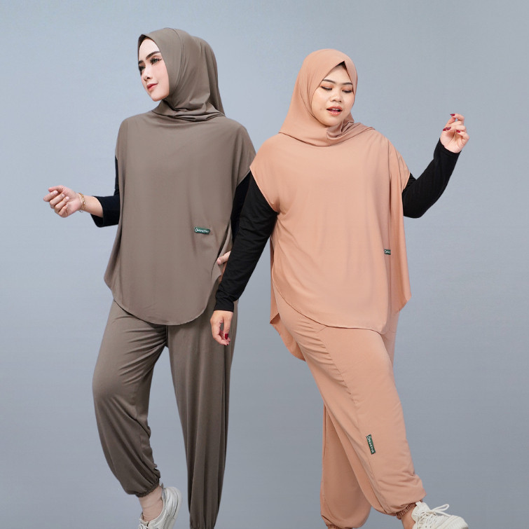 HIJACTIVE - Setelan Olahraga Wanita Muslimah Outer Hijab dan Celana Panjang Jersey Premium/Terbaru