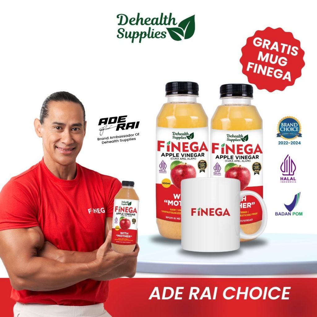

Finega Cuka Apel 500ml Kemasan Plastik Bundle 2 pcs Free Mug Finega