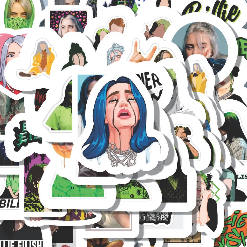 

100PCS Lucu Stiker Billie Eilish Stiker Aesthetic Stiker Anti Air Stikers Berperekat Waterproof sticker decal buat Motor Helm Buku Journal Koper Casing HP Laptop Botol Minum Hadiah anak