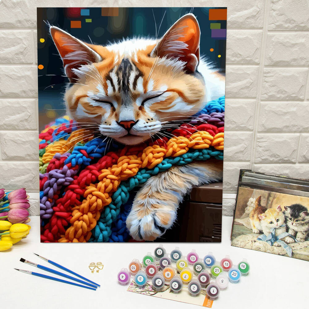

Digital Oil Painting Cat Painting By Numbers Animal Acrylic Paint Kitten Handpainted Coloring Draw Craft DIY Gift Wall Decor