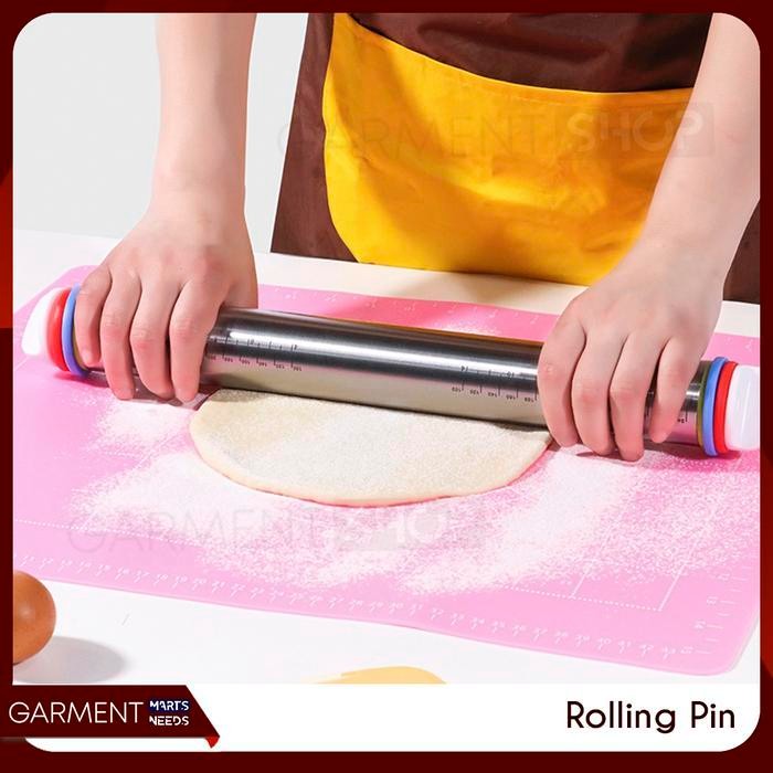 

[Produk Baru Berkualitas Garansi] Rolling Pin Stainless Steel Adjustable Penggilas Adonan Kue Anti Lengket - No Bubblewrap Paling Laris
